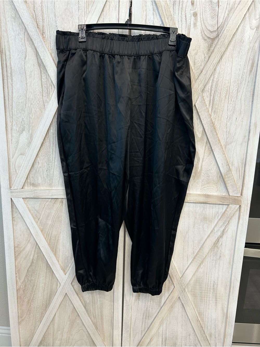 Lane Bryant Black Elastic Waist Jogger Pants - Sleek Satin Finish